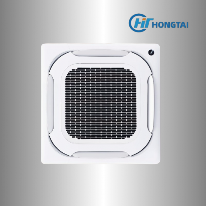 Four-Way Cassette unit installation view showing 360° airflow design